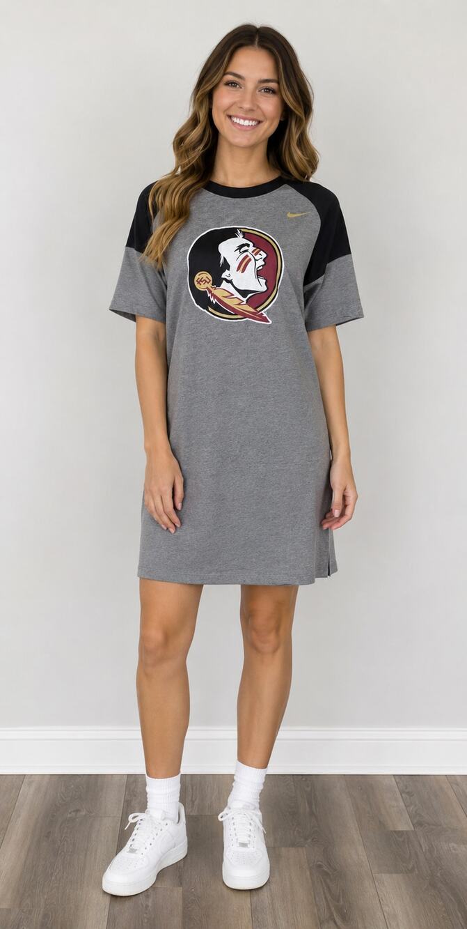 Nike Womens Gray Short Sleeve T Shirt Dress Florida State Seminoles Size XS FSU